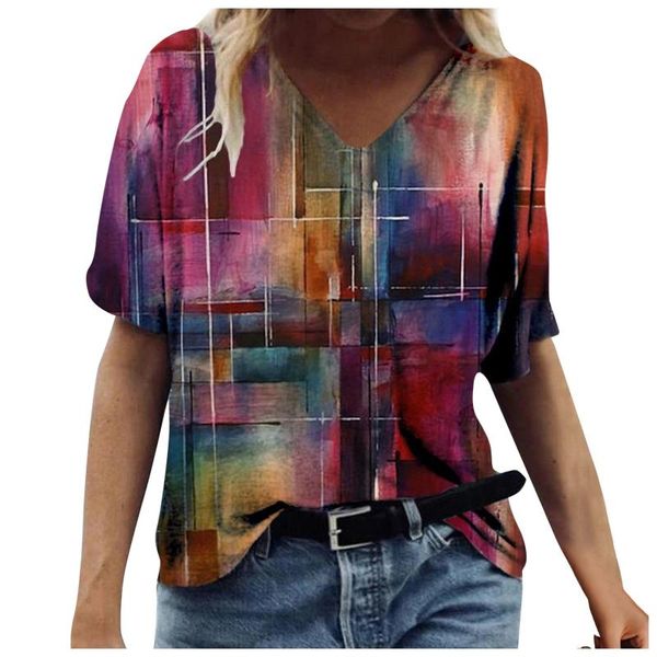 

women's blouses & shirts 3xl plus size summer vintage fashion printing women short sleeve v-neck casual tunic, White