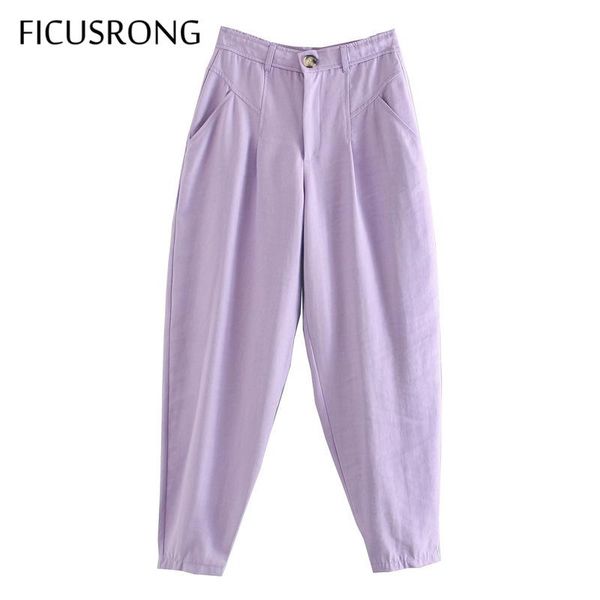 

women's pants & capris 2021 spring women simple loose solid purple female casual straight full length button ficusrong, Black;white