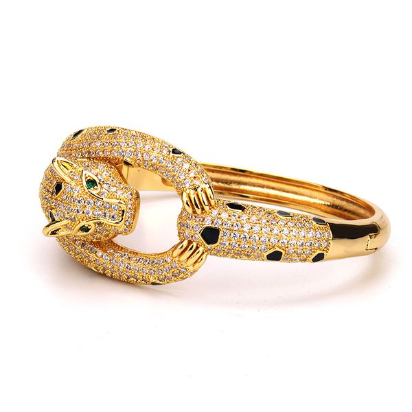 

2021 gold plated leopard bangle inlaid with zircon animal bracelet silver color jewelry fashion bangles women and men personal bracelets acc, Black