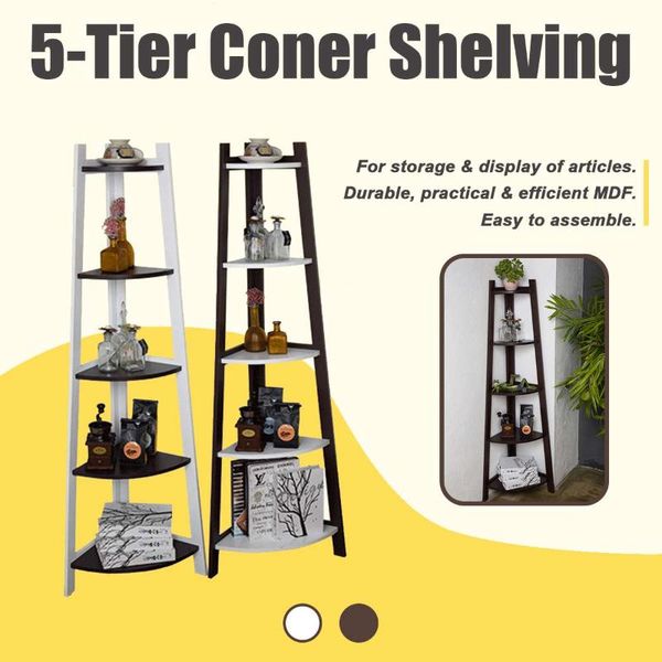 

hooks & rails 5-tier stylish corner shelf wall stand shelves display rack living room furniture floor storage home organizer bookcase