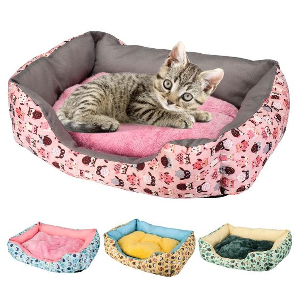

cat beds & furniture portable soft square pet bed kennel small dog cats winter warm sleeping sofa plush puppy non-slip cushion mat supplies