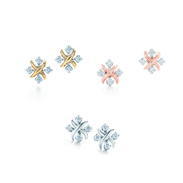 

stud high-end fashion gem-set cross earrings, Golden;silver