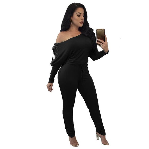 

women's jumpsuits & rompers for women 2021 summer arrival high street style elegant long sleeve slash-neck off shoulder jumpsuit, Black;white