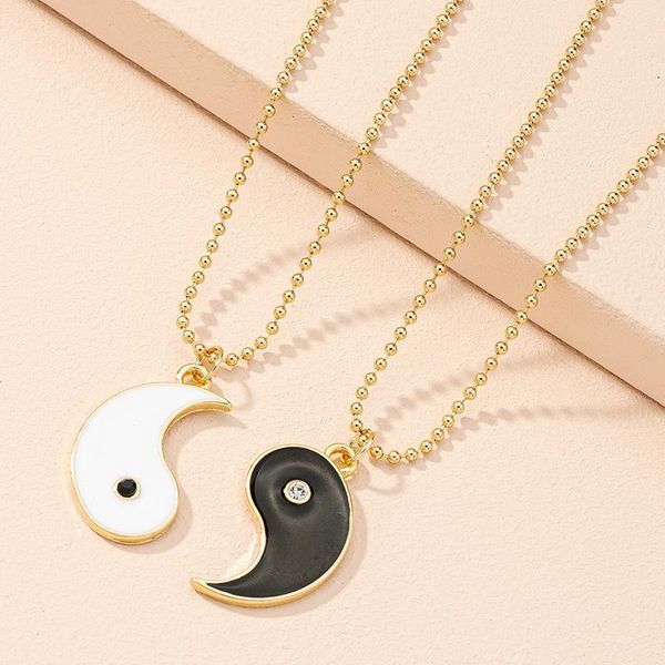 

pendant necklaces aomu 2021 fashion minimalist creative white black trigram metal necklace for women girls wild clavicle chain jewelry, Silver