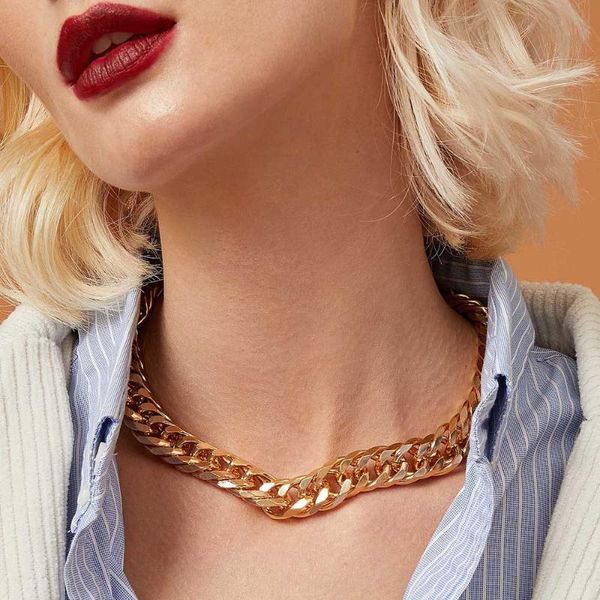

chains 2021 punk thick choker necklaces collar hip hop gold color clavicle link chain for women jewelry accessories, Silver