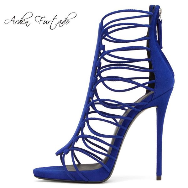 

summer 2021 fashion women's shoes zipper stilettos heels blue elegant big size party cross tied cage sandals ladies 41, Black
