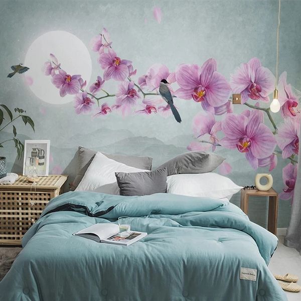 Papel de parede personalizado Moderno Moldado de Flor Pássaro Borboleta Murais Quarto Quarto Decoração Home à prova d'água