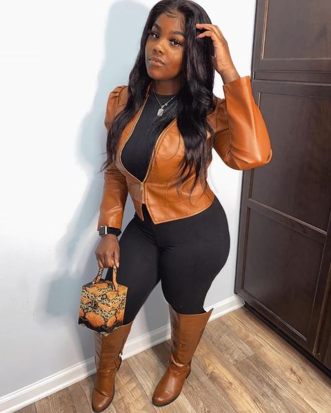 

women's jackets rmsfe 2021 ladies long sleeve zipper fashion casual simple leather dress slim fitting short coat outwear, Black;brown