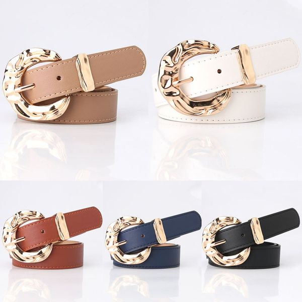 

retro mode pu leather women's belts classic effects color for women's girls gold round gear metals pin broek tir women's belt, Black;brown