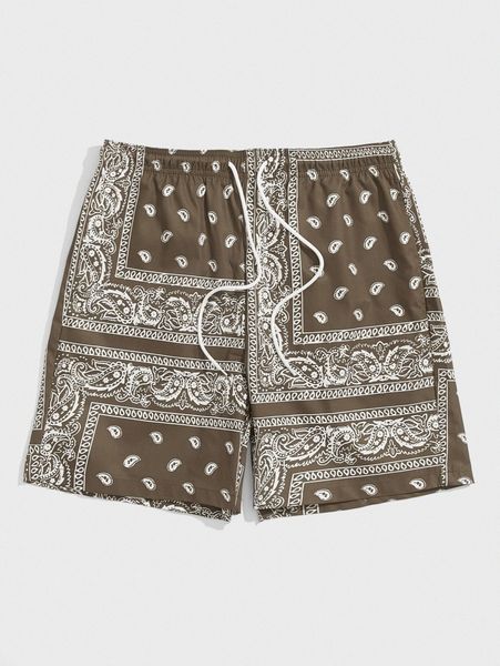 

men drawstring waist paisley print shorts s1jf#, Black