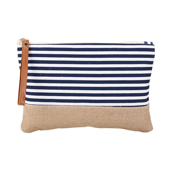 

5pcs cosmetic bags women nylon&linen strapes large capacity makeup bag 3colors