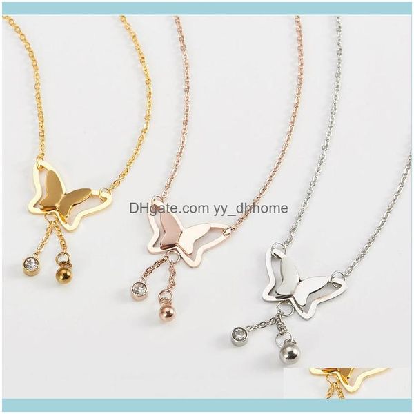 

pendant & pendants jewelrypendant necklaces ty269 double layer butterfly tassel titanium steel necklace ladies short clavicle chain drop del, Silver
