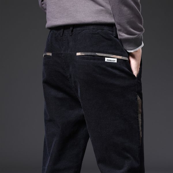 

pants autumn winter warm men stretch straight slacks long ny casual pants thicken corduroy trousers 28-38, Black