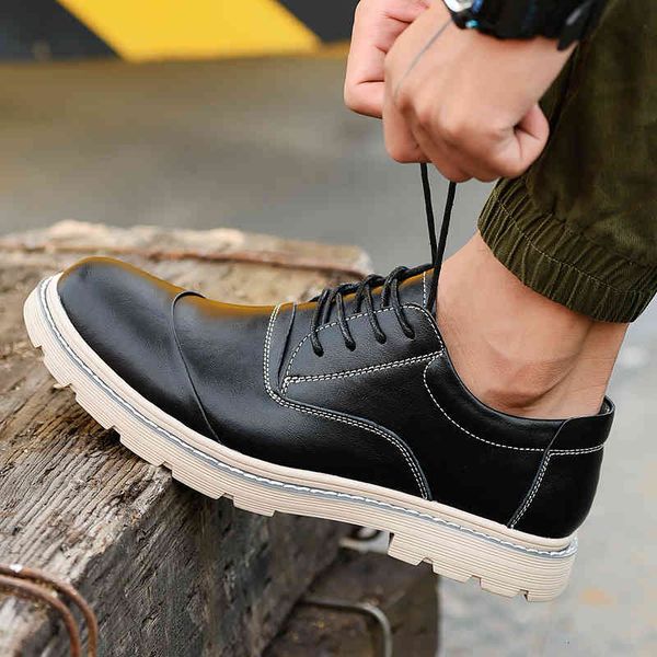 

dress shoes brand breathable men's oxford men flats fashion thick bottom genuine leather casual safety work, Black