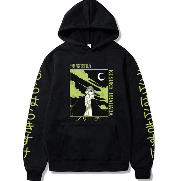 

men's hoodies & sweatshirts cool anime bleach urahara kisuke men funny manga green print fashion casual winter long sleeve women sweat, Black