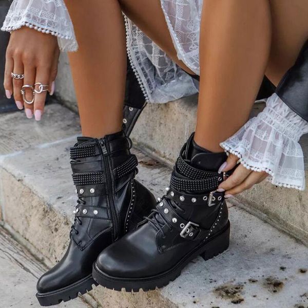 

boots 2021 autumn winter leisure fashion cool street motorcycles shoes women, Black