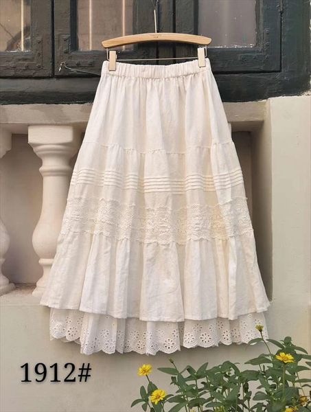 

autumn cotton linen japan style womens skirts embroidered solid casual, Black