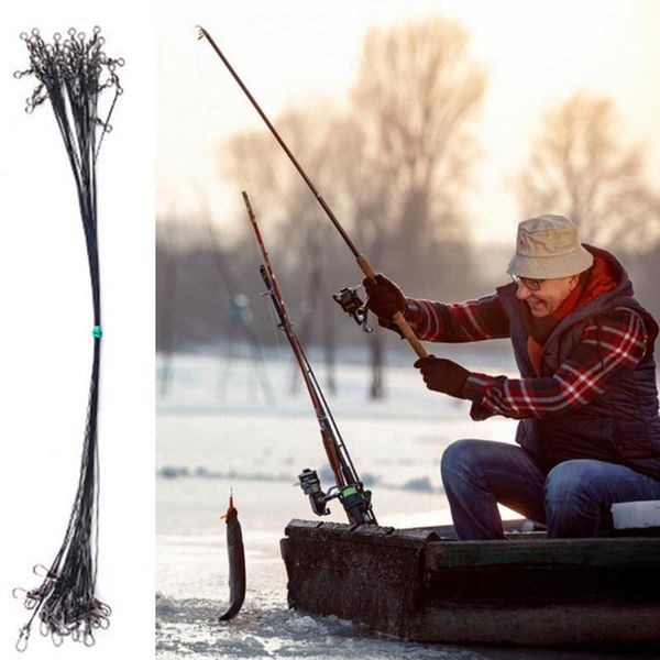 

60pcs fishing wire leaders heavy duty with snap swivel stainless steel wear resistance trace line for braid