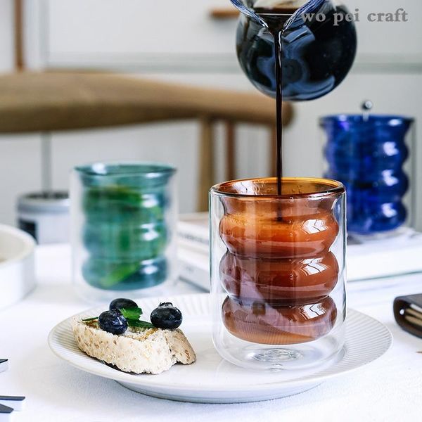

220ml transparent cup creative modern double glass heat-resistant insulation color coffee milk tea fruit juice drink cistern wine glasses