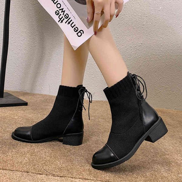 

boots black women's fashions ankle socks spring boots chunky stretch high heels round toe feminine shoes warm teddy 2tes