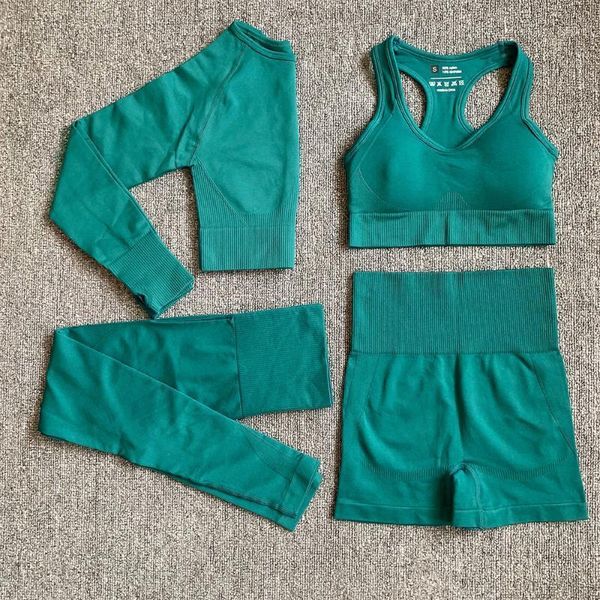 

yoga outfit 2/3/4pcs seamless women set workout sportswear gym clothing sports high waist legging fitness bra crop long sleeve suit