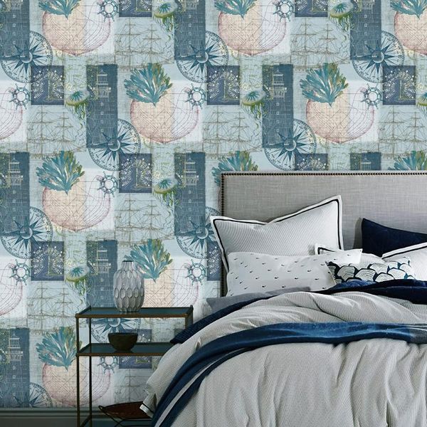 

wallpapers mediterranean style coral marine plant wallpaper for kids room bedroom non-woven map sailboat wall paper roll home improvement
