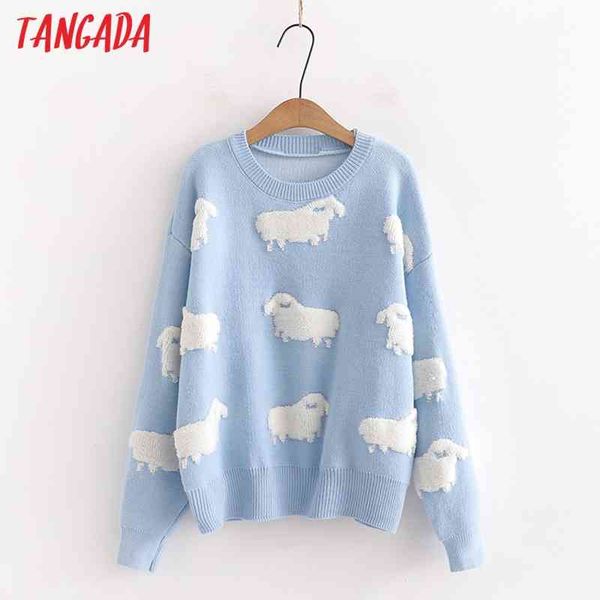 

women animal oversized knitted sweater jumper o neck female oversize pullovers chic 5n06 210416, White;black