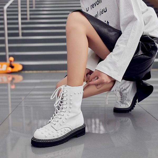 

boots woman hole flat bottom low with high genuine leather1, Black