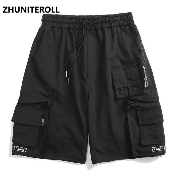 

teachwear multi-pocket men hip hop cargo shorts streetwear 2021 summer fashion casual harajuku jogger track men's, White;black