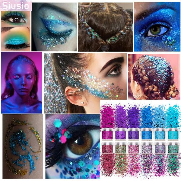 

nail glitter 12 colors art acrylic nails powder mixed sequins iridescent flakes powde for cosmetic face body decoration, Silver;gold