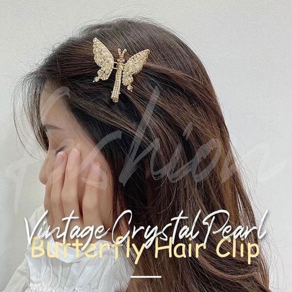

vintage rhinestones crystal butterfly hair clip rhinestone bangs for girl women xin- clips & barrettes, Golden;silver