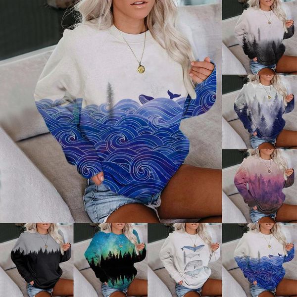 

women's hoodies & sweatshirts sweatshirt women plus size mountain printed pullover long sleeve shirts oversized hoodie crop top, Black