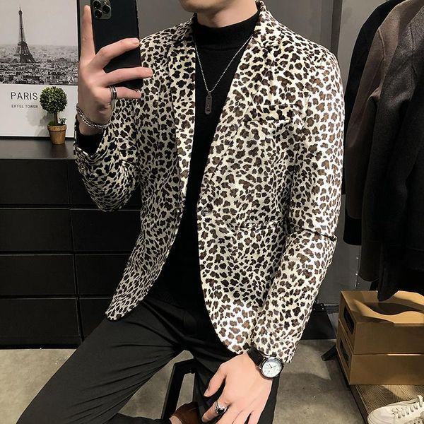 

men's suits & blazers 2021 fashionable leopard print suit coat ball singer apparel, White;black