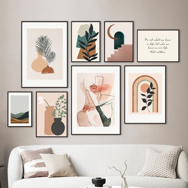 

paintings line girl flowers door mountain wall art canvas painting nordic posters and prints abstract pictures for living room decor