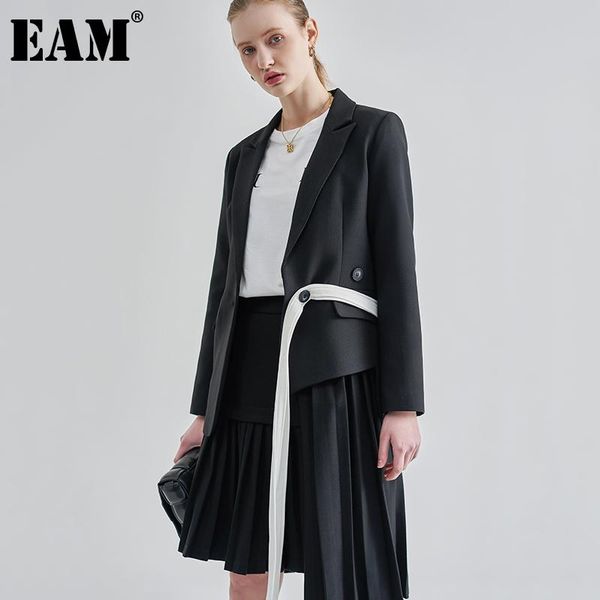 

women's suits & blazers [eam] women black ribbon irregular short blazer lapel long sleeve loose fit jacket fashion tide spring autumn 2, White;black