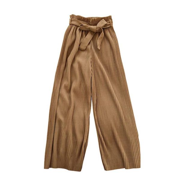 

women's pants & capris korean summer wide leg women casual high waist with bow belt 2021 pleated pant trousers femme pz1716, Black;white