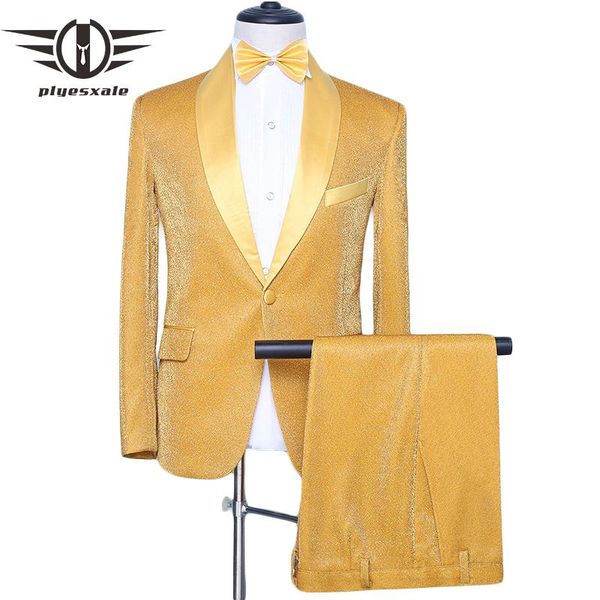 

men's suits & blazers plyesxale red navy blue gold shiny suit for men 2021 shawl collar 2 piece mens wedding elegant prom christmas q60, White;black