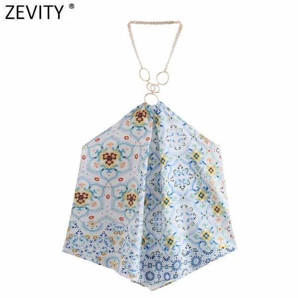 

zevity women strapless halter shirt ladies cloth patchwork floral print casual blouse roupas chic summer blusas ls9394 210603, White