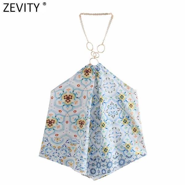 Zevity Donna Sexy senza spalline Camicia da donna Patchwork di stoffa Stampa floreale Camicetta casual Roupas Chic Summer Blusas Top LS9394 210603