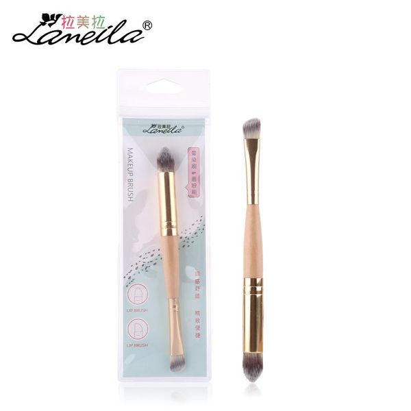 

makeup brushes brown double-ended brush soft bristle blusher highlighter eyeshadow powder beauty make up tools