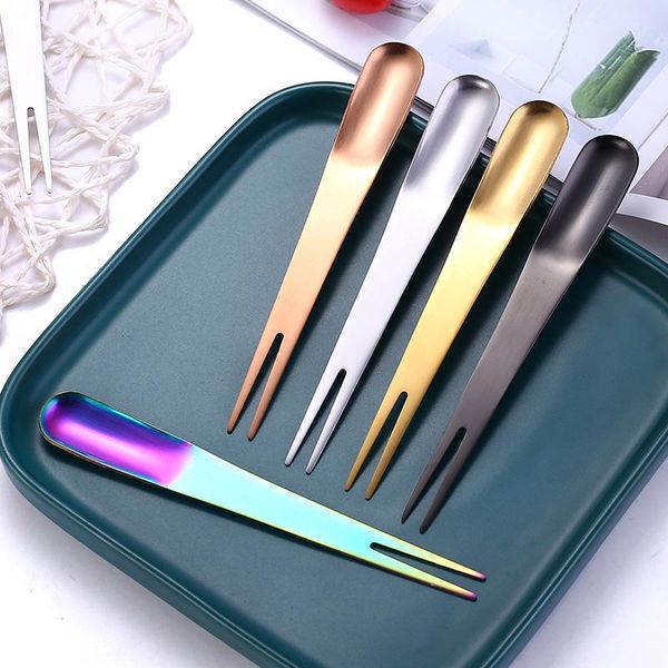 

forks 2pcs 2 in1 fruit fork stainless steel dessert spoon multifunctional for kids picks party west restaurant kitchen supplies