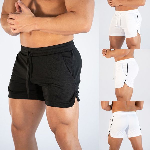 

mens summer fitness shorts solid mesh breathable quick-drying gyms bodybuilding joggers short pant slim fit clothing sweatshorts 210421, White;black