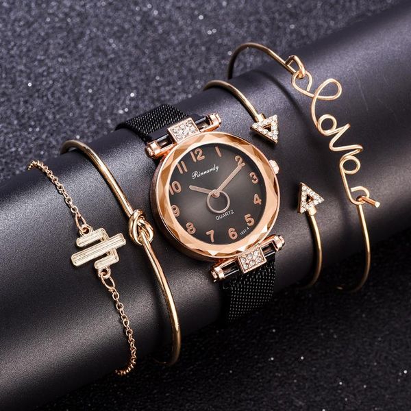 

wristwatches women's watch bayan kol saati 5pcs set fashion gold rose silver woman saat relogio zegarek damski a378, Slivery;brown