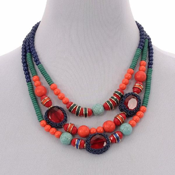 

statement beaded strand colorful glass crystal chokcer necklace turquoise pendant fashion jewelry for women bohemian trendy chains, Silver