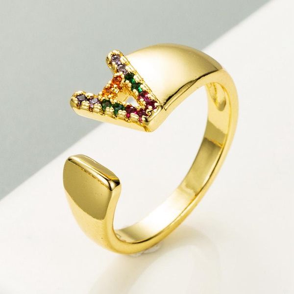 

fashion initials signet ring wedding jewelry birthday gift for women gold color 26 letters statement open rings, Slivery;golden
