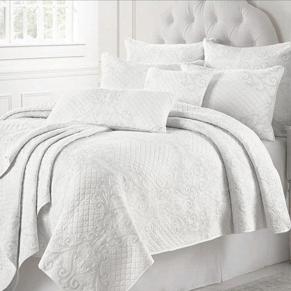 

comforters & sets chausub france bedspreads white quilt set 3 piece cotton quilts for bed embroidered cover pillow shams queen size coverlet