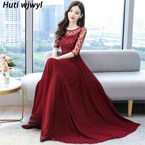 

spring summer casual chiffon maxi dress plus size white mesh long women party bodycon embroidery vintage vestido 210528, Black;gray