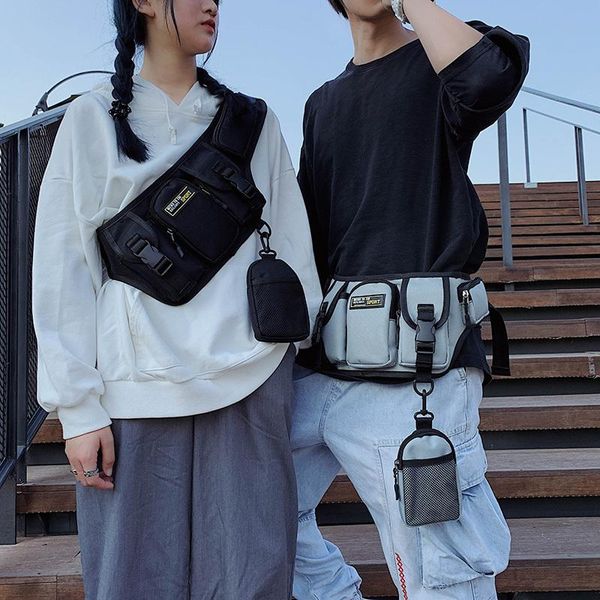 

waist bags 2 pieces men's tactical chest bag hip hop women's functional belt female fanny pack shoulder crossbody pocket