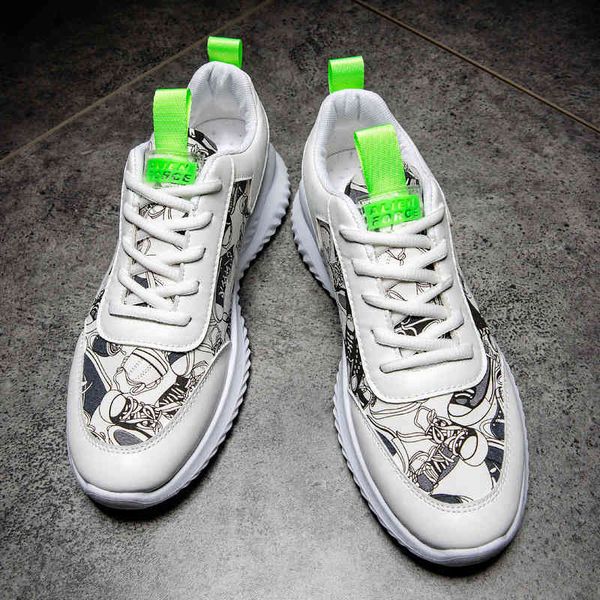 

dress shoes graffiti men sneakers genuine leather fashion lace-up white casual student dbtm, Black