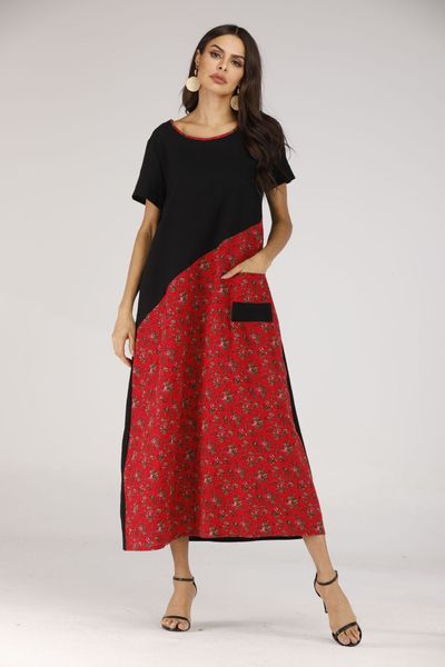 

dresses new casual large women's floral loose a-line dress, Black;gray